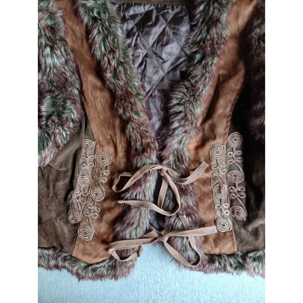 Vintage Vest Medium Faux Suede Fur Embroidered Penny Lane Boho Western Bow - Picture 2 of 13